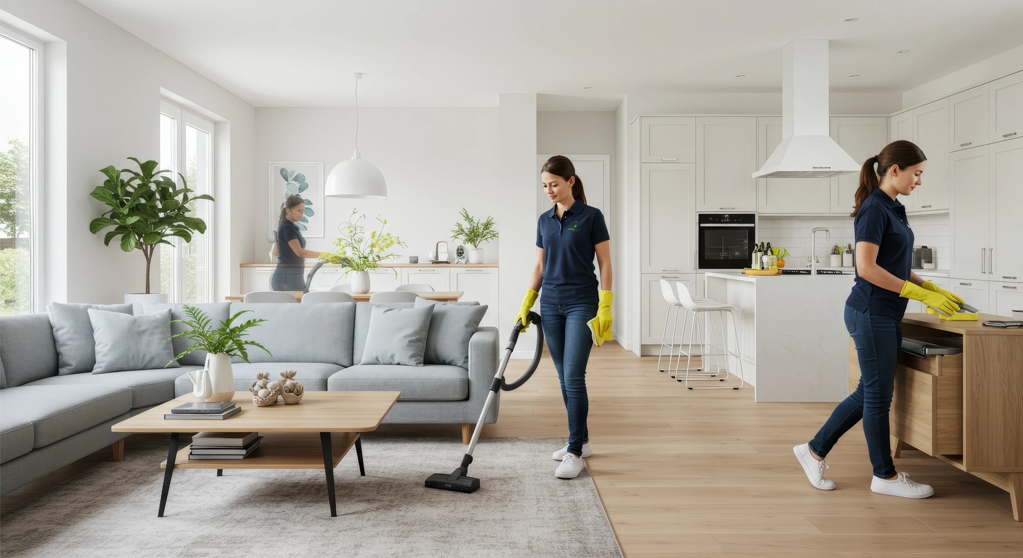 Professional eco-friendly house cleaning in a bright Cotati, CA home.